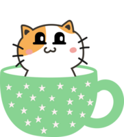 gatto su tazza di tè cartone animato personaggio ritagliare png