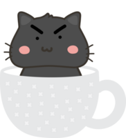 Cat on teacup cartoon character crop-out png