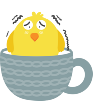 Chick on teacup cartoon character crop-out png