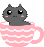 Cat on teacup cartoon character crop-out png