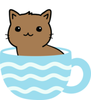 Cat on teacup cartoon character crop-out png