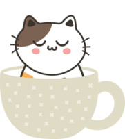 Cat on teacup cartoon character crop-out png