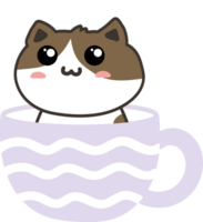 Cat on teacup cartoon character crop-out png