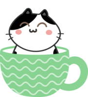 gatto su tazza di tè cartone animato personaggio ritagliare png