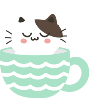 Cat on teacup cartoon character crop-out png