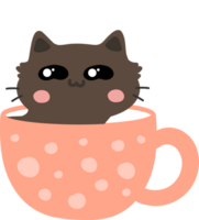 Cat on teacup cartoon character crop-out png