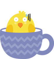 Chick on teacup cartoon character crop-out png