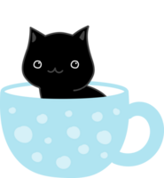 Cat on teacup cartoon character crop-out png