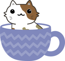 Cat on teacup cartoon character crop-out png