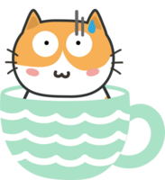 Cat on teacup cartoon character crop-out png