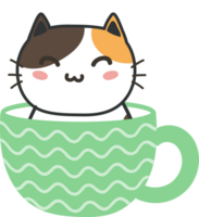 gatto su tazza di tè cartone animato personaggio ritagliare png