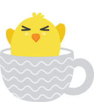 Chick on teacup cartoon character crop-out png