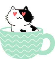 Cat on teacup cartoon character crop-out png