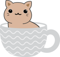 chat sur le recadrage du personnage de dessin animé de tasse de thé png