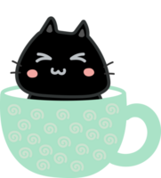 Cat on teacup cartoon character crop-out png