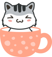 gato na xícara de chá recorte de personagem de desenho animado png