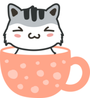 Cat on teacup cartoon character crop-out png