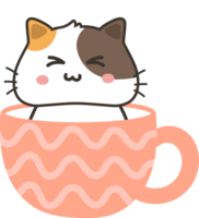 gatto su tazza di tè cartone animato personaggio ritagliare png