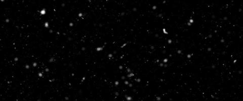 Different realistic falling snow or snowflakes. Falling snow isolated on black background. Winter snowfall illustration. Bokeh lights on black background, flying snowflakes in the air. Snow at night. photo