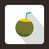 Coconut with straw icon in flat style vector