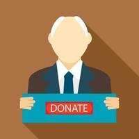 Man with a sign to donate icon, flat style vector