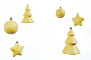 Yellow Christmas toys on a white background 3d render illustration. photo