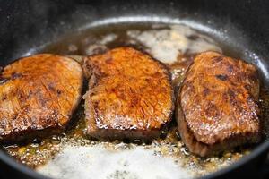 pan-roasted steak with fresh whale mushrooms photo