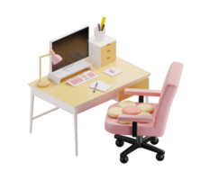 3D computer desk with chair png