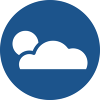 Cloud and sun icon in blue circle. png