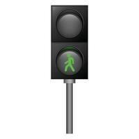 Green pedestrian traffic lights icon, realistic style vector