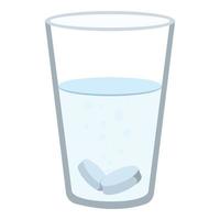 Glass with aspirin icon, cartoon style vector
