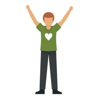 Volunteer boy green shirt icon, flat style vector