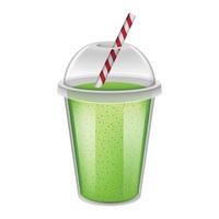 Plastic cup green smoothie mockup, realistic style vector