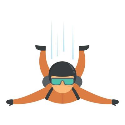 Skydiver flying icon, flat style