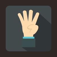 Hand showing number four icon, flat style vector