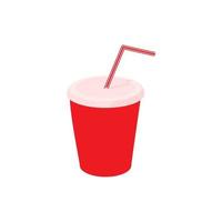 Red paper cup with straw icon, cartoon style vector