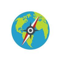 Compass on earth icon, flat style. vector