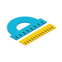 Protractor and ruler icon, isometric 3d style vector