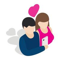 pareja enamorada tomando selfie juntos icono vector