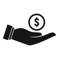 Money coin in hand icon, simple style vector