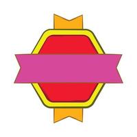 Red badge with yellow and violet ribbons icon vector