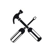 Hammer and screwdriver icon, simple style vector