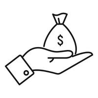 Hand money bag cash back icon, outline style vector