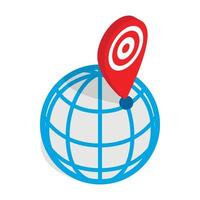 Globe and map pointer icon, isometric 3d style vector