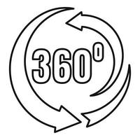 Icono de rotación de 360 grados, estilo de esquema vector
