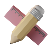 pencil and ruler 3d icon in front view png