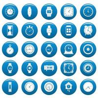 Time and clock vector icons set blue, simple style