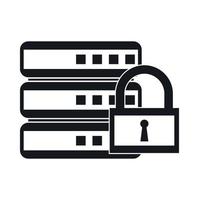 Database with padlock icon, simple style vector