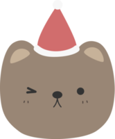 cute teddy bear wears santa christmas hat cartoon flat design element illustration png