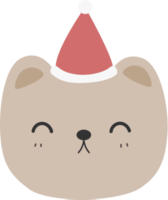 cute teddy bear wears santa christmas hat cartoon flat design element illustration png